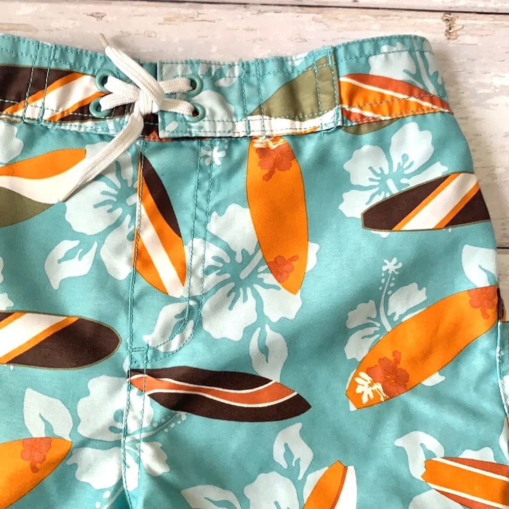 Gymboree Boys 4T Swimsuit Swim Trunks Shorts Summer Teal Surfboard Print Size 4
